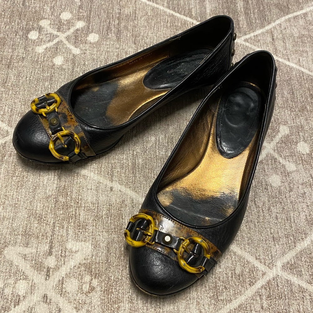 Cole Haan Black Leather Flats w/ Bamboo Detail